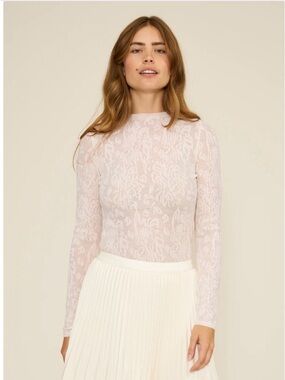 Sheer Lace Long-Sleeve Top in White